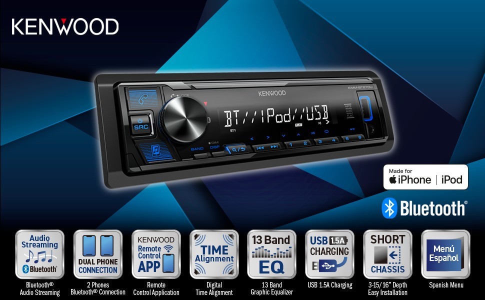NEW KENWOOD KMM-BT270U Bluetooth Digital Media Car Stereo USB AM/FM MP3 LCD