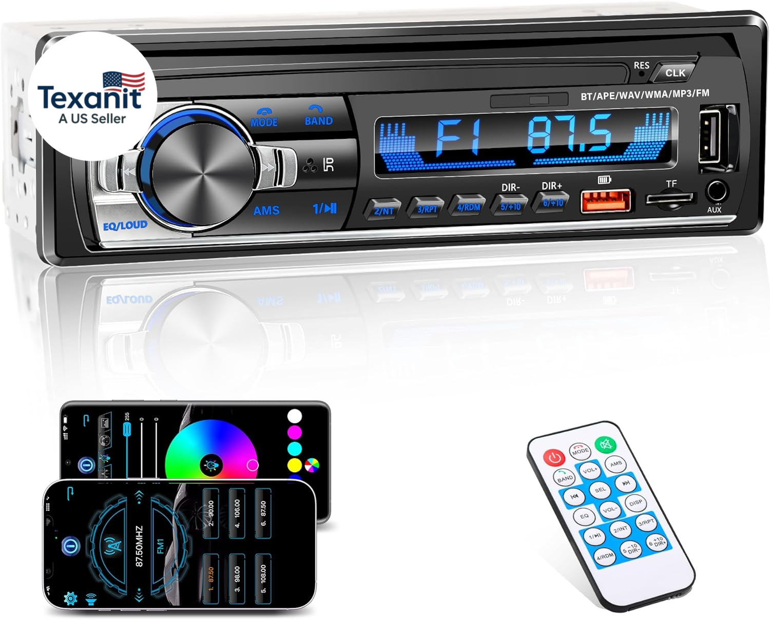 Single DIN Car Stereo Bluetooth, Car Radio Audio with Handsfree & App Control, 4