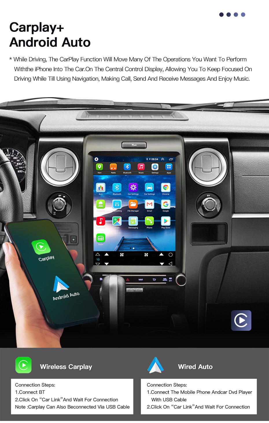 12.1″ Tesla Style Android10 Car Stereo Radio Gps Carplay For Ford F150 2013-2015
