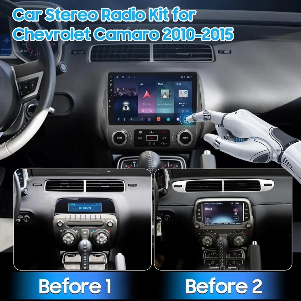 Car Radio Stereo Carplay for 2010-2015 Chevrolet Camaro 2+64G 9in Stereo Car Cam
