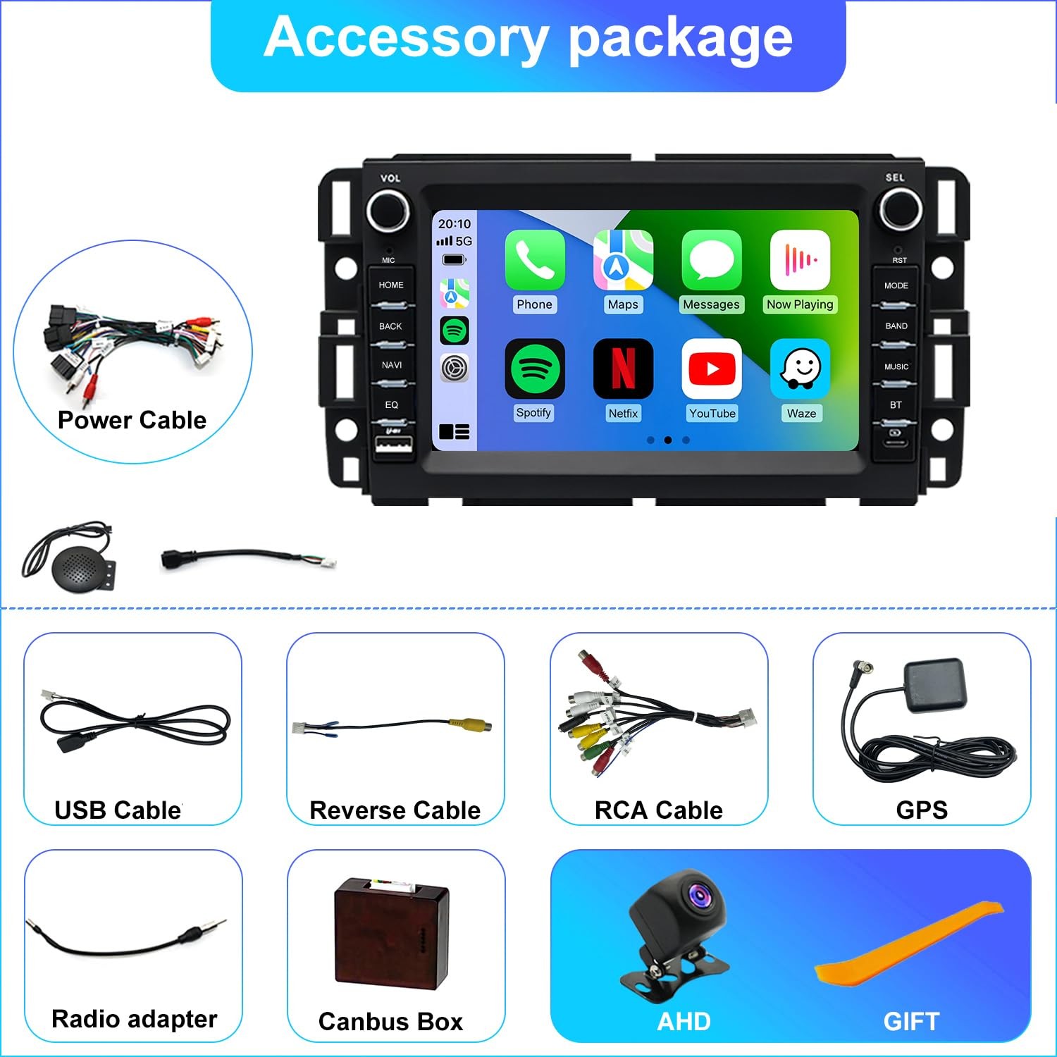 7″Touchscreen Wireless Carplay & Android Auto Stereo for Sierra Silverado