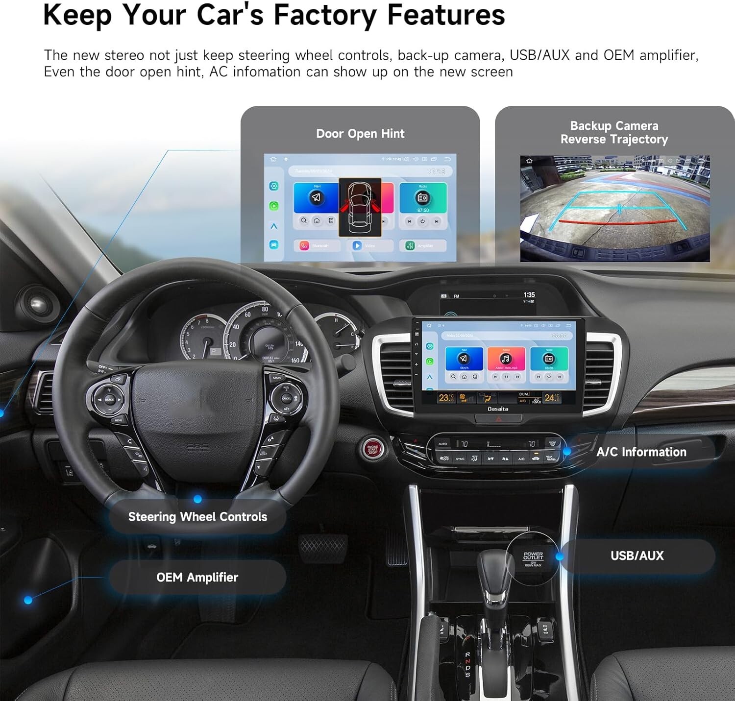 Dasaita 10.2” Android 13 Car radio for Honda Accord 2013-17 Carplay Navigation