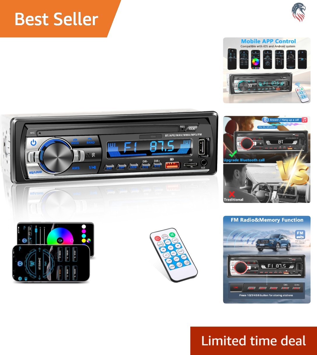 Compatible with Car Model Single DIN Car Radio Bluetooth FM USB AUX MP3