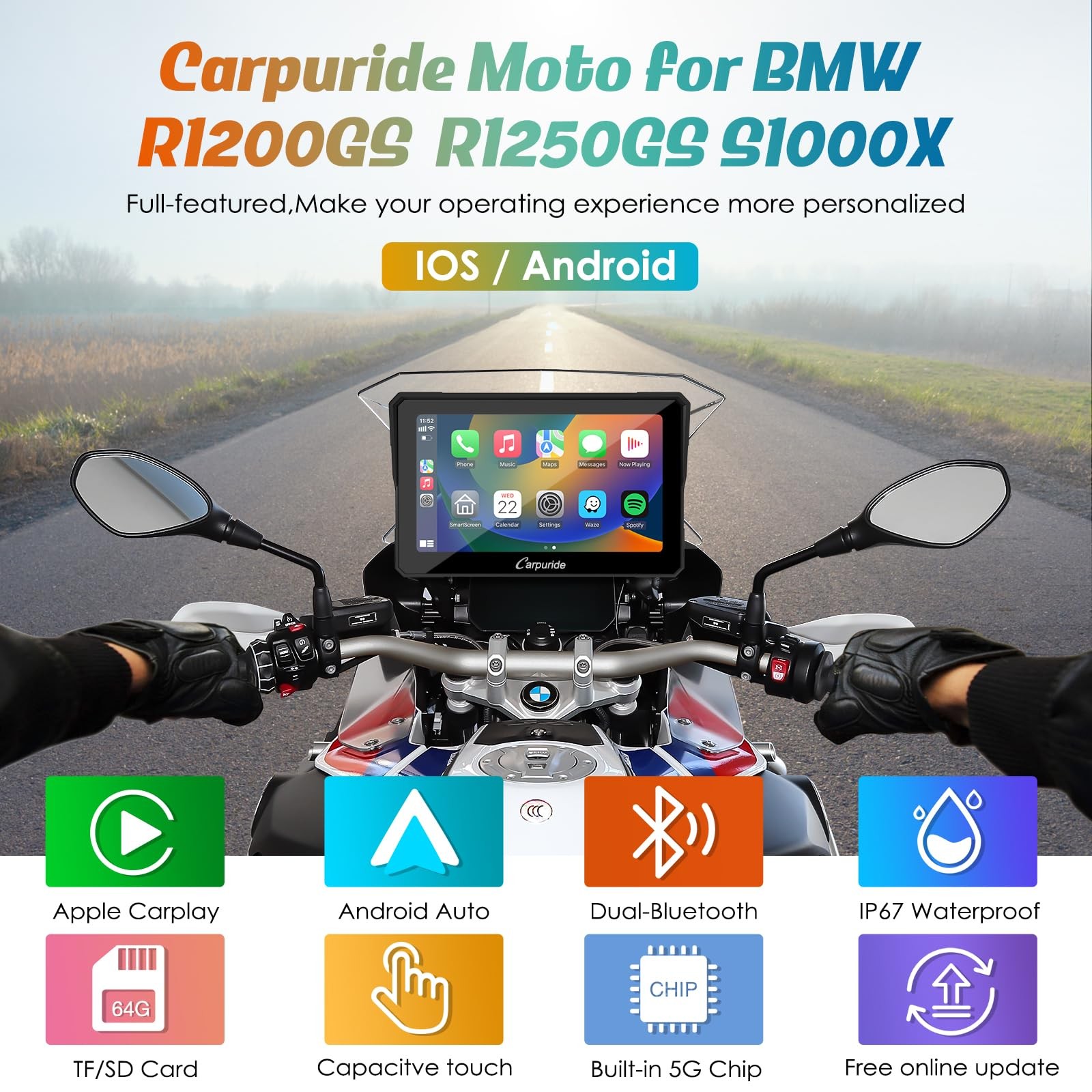 W702b Motorcycle Carplay Screen For Bmw R1200gs R1250gs S1000xr Motorcycle 7 Inc