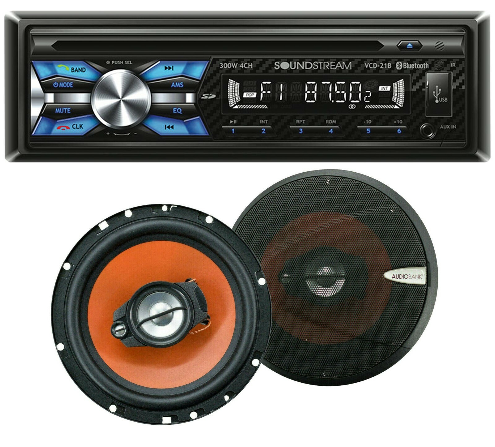 Soundstream VCD-21B 1-DIN CD Player Receiver+ 2x Audiobank AB-674 6.5″ Speakers