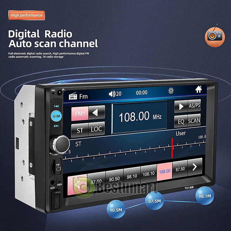 7″ Double 2 DIN Car MP5 Player Bluetooth Touch Screen Stereo Radio With Camera