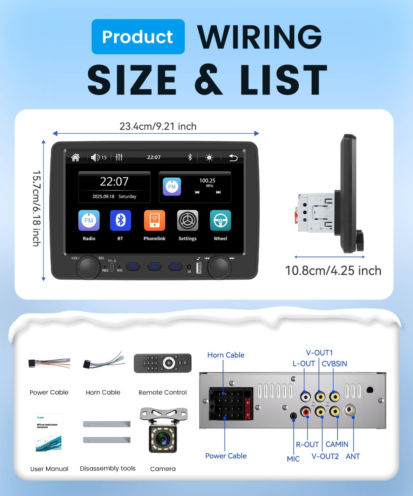 9″ Single Din Car Stereo – Wireless CarPlay, Android Auto, Bluetooth, Touchscree