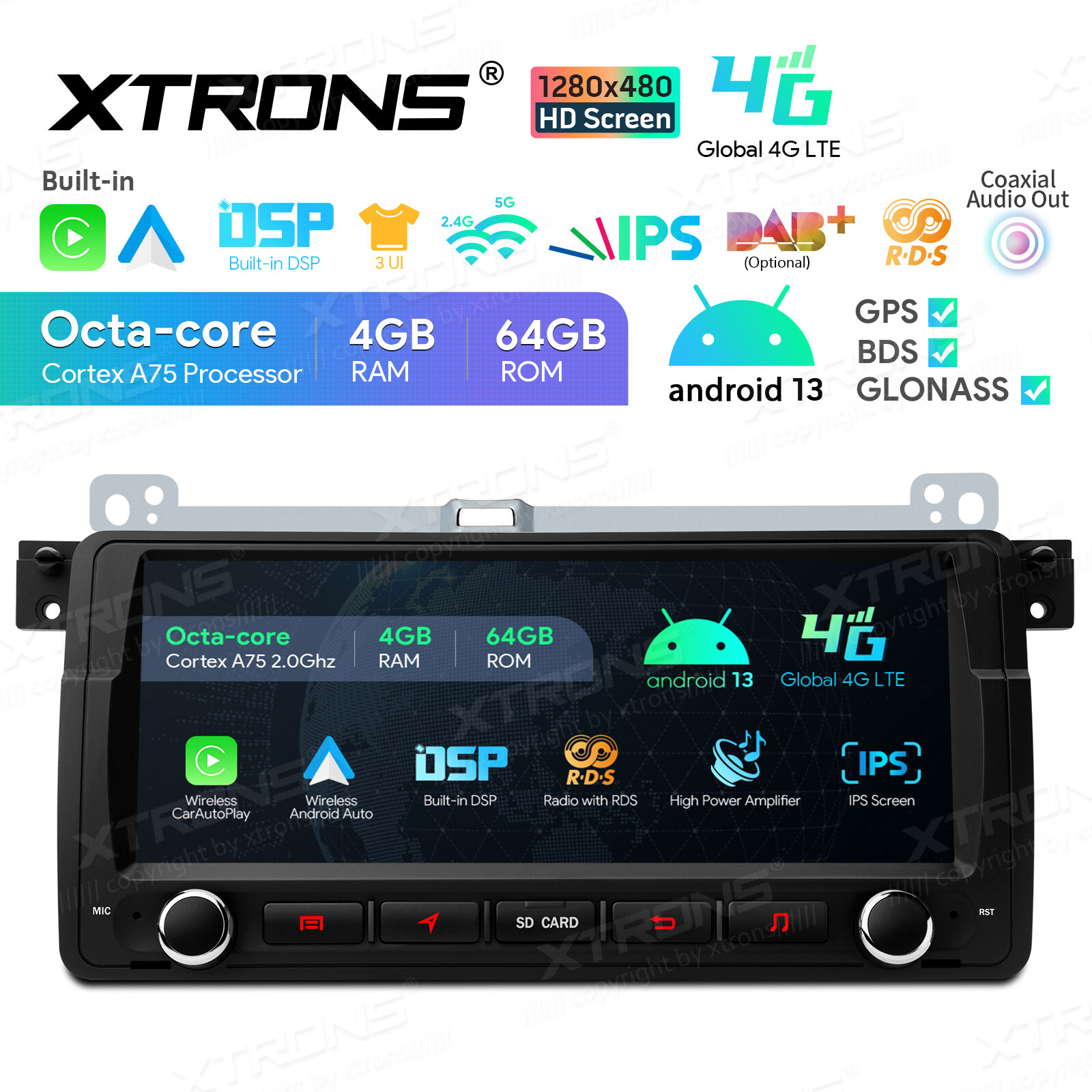 For BMW E46 M3 Android 13 4+64GB Car Play Stereo GPS Navi Radio WiFi 4G LTE 8.8″