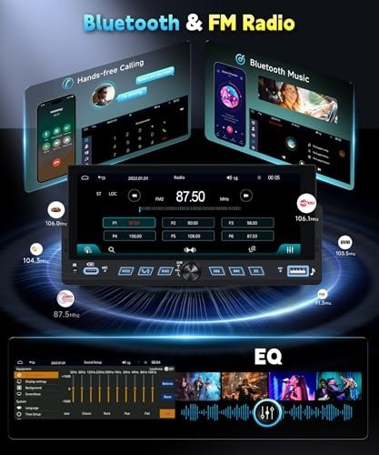Single Din Car Stereo with Carplay & Android Auto, 6.86″ Touchscreen, Bluetooth