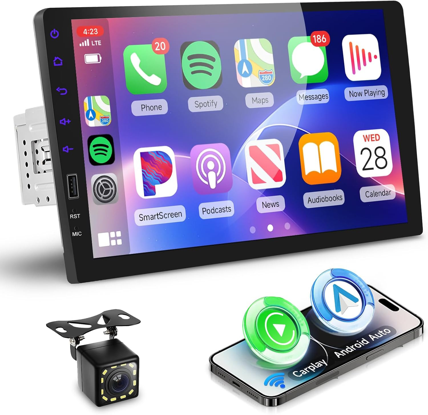 Single Din Car Stereo 9in IPS Touch Screen Wireless Phone Link Bluetooth FM AM X