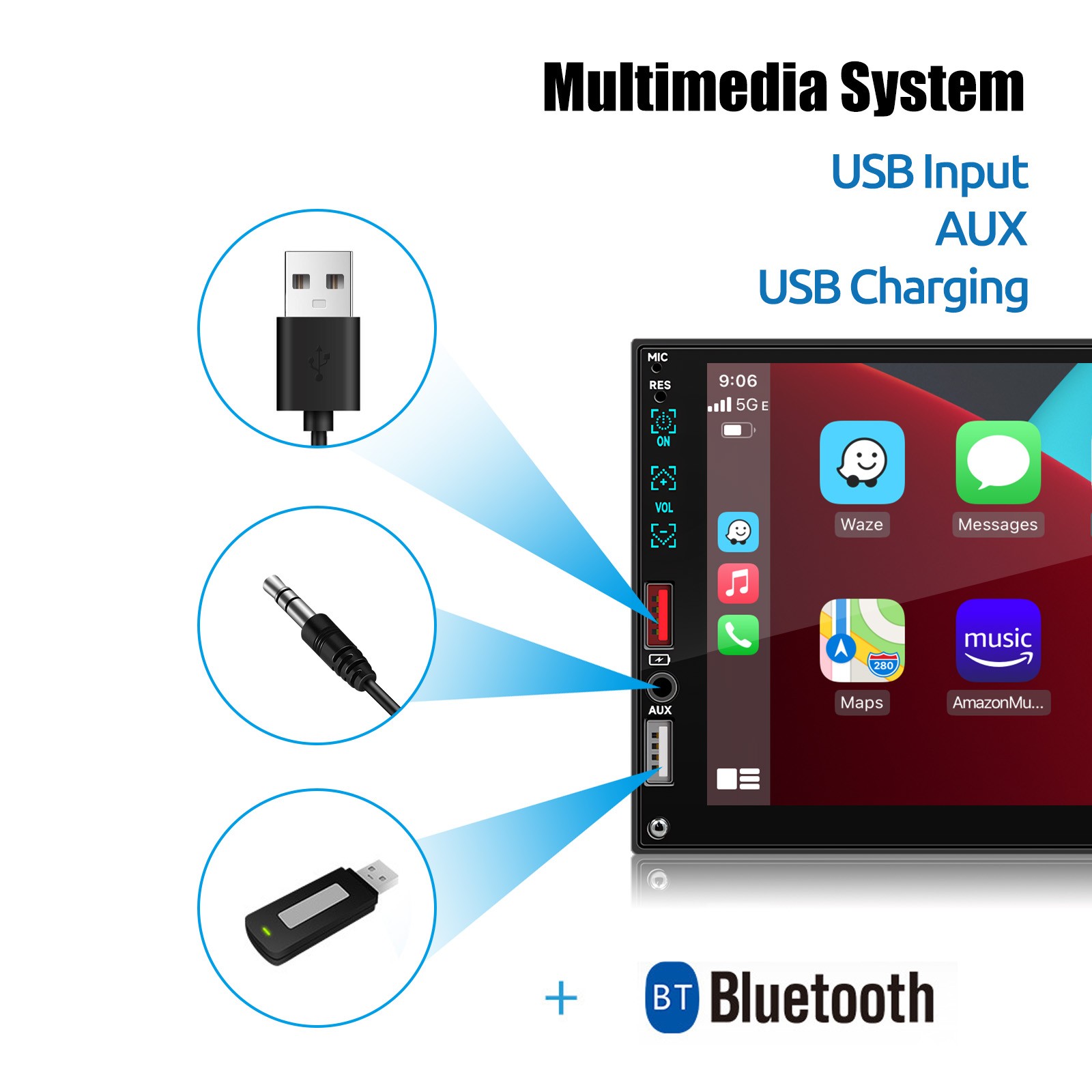 Single 1DIN Car Stereo Radio Bluetooth MP5 Player Apple CarPlay/Android Auto USB