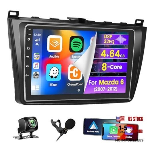 8 Core 4+64G Car Radio for Mazda 6 2007 2008 2009 2010 2011 2012 9″ Touch