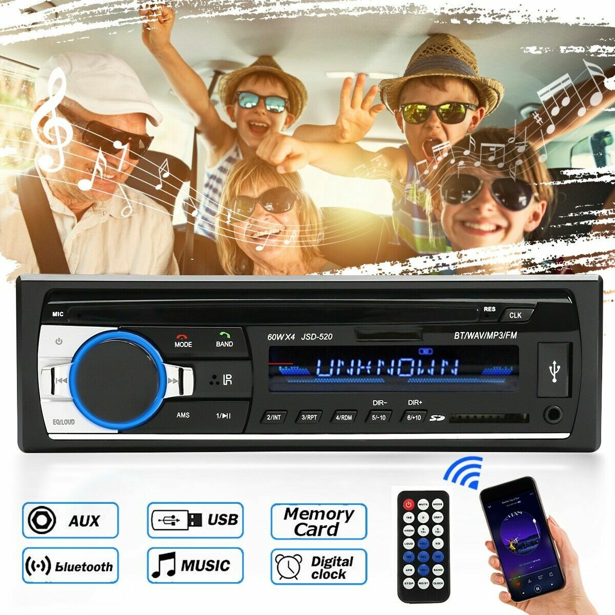 12-24V Car Radio bluetooth Stereo In-Dash Head Unit Player MP3 USB Aux Input FM