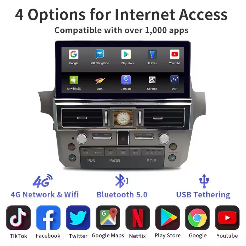 For Lexus GX460 GX400 2010-2022 Android Car Stereo Radio GPS Navi Carplay 12.3″