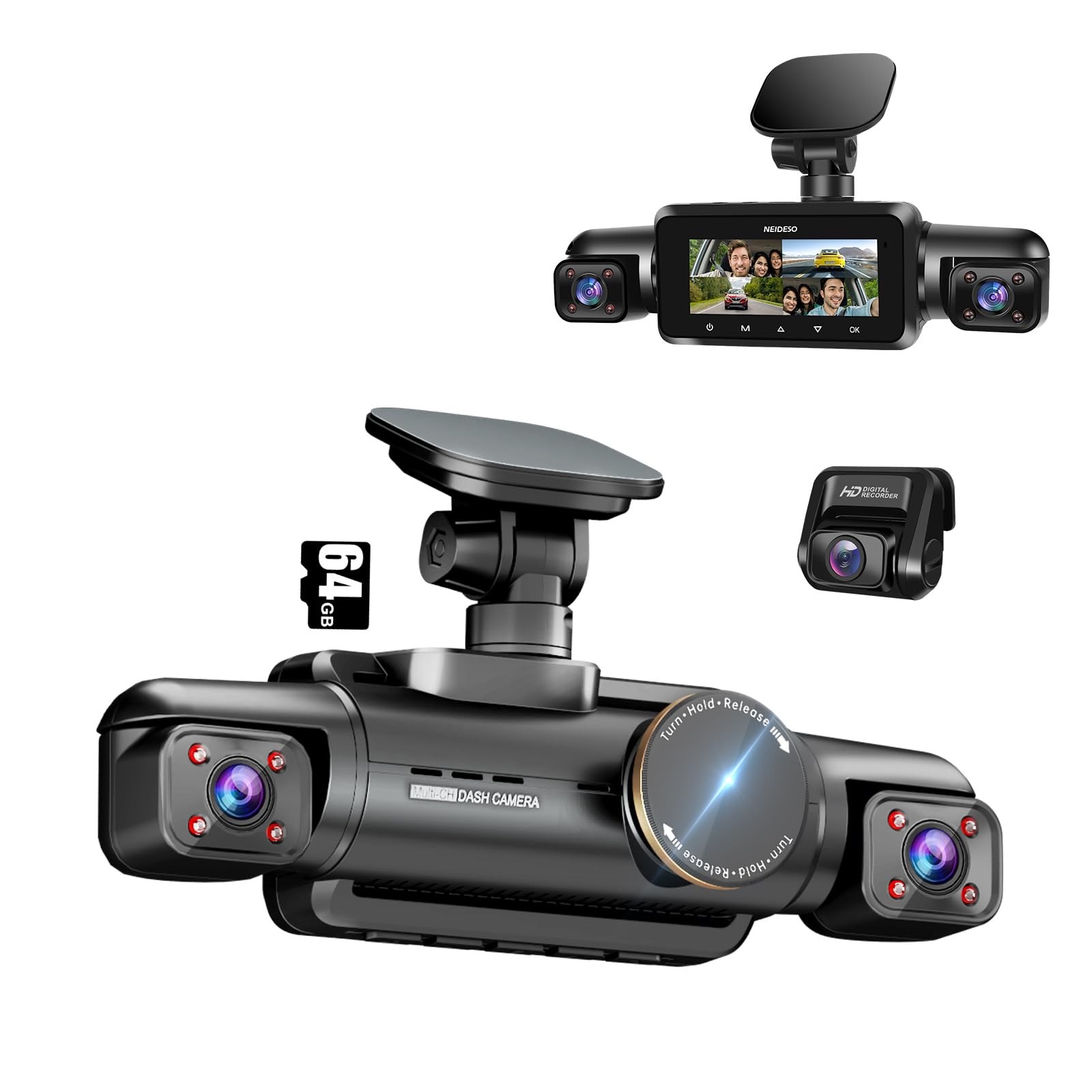 Neideso N700 360° 4-Channel Dash Cam: Front/Rear/Inside 3K+3*1080P, 5GHz WiFi GP