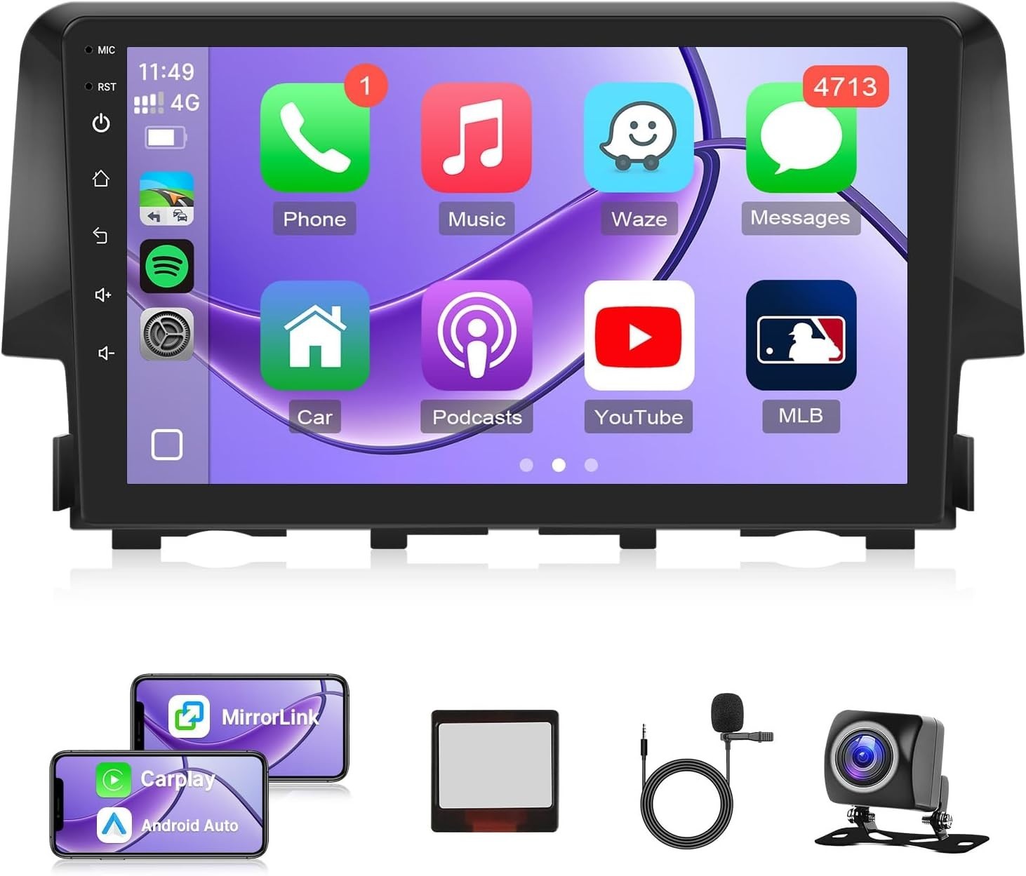 9″ 32G Android Auto Carplay for 2016-2021 Honda Civic w/ JBL Audio; Free Camera
