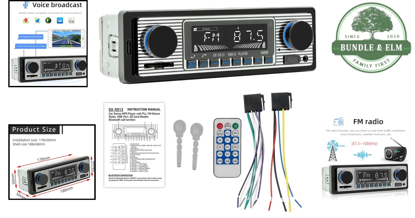Bluetooth and USB Car Audio Receiver with High-Power Amplifier for Clear Sound