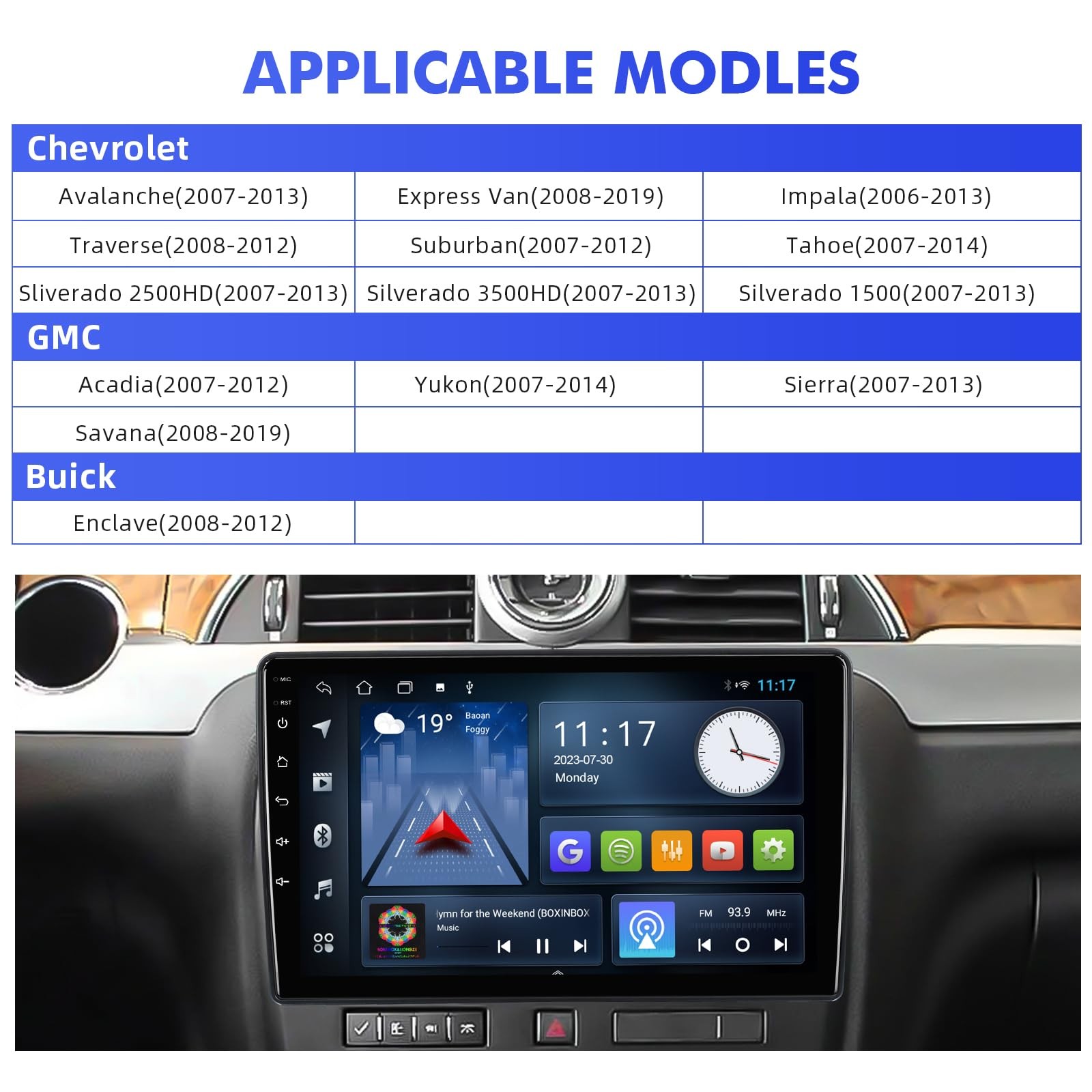 232G Aumume 10.1 Inches 10 Double Din Car Stereo For Chevrolet/Gmc/Buick Ips