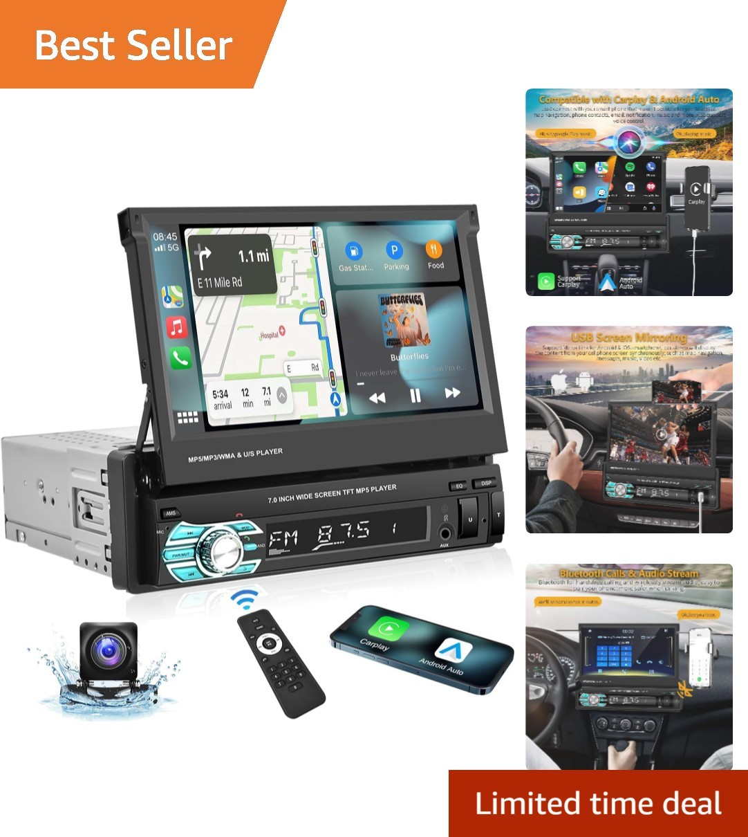 7-Inch Touchscreen Car Radio MP5 Player – Android Auto & Bluetooth Connectivity