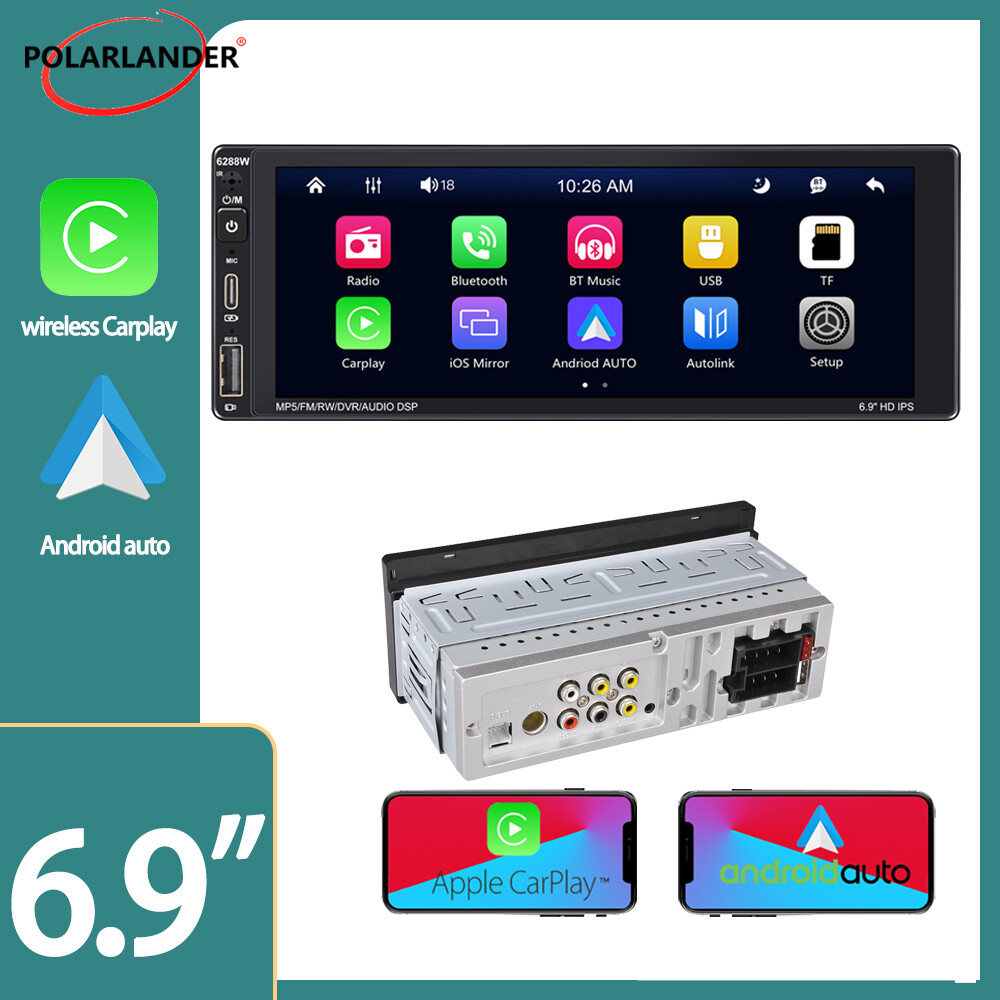 6.9″ 1 Din Car Stereo Carplay Android Auto TFT Touch Screen Mirror Link AUX/USB