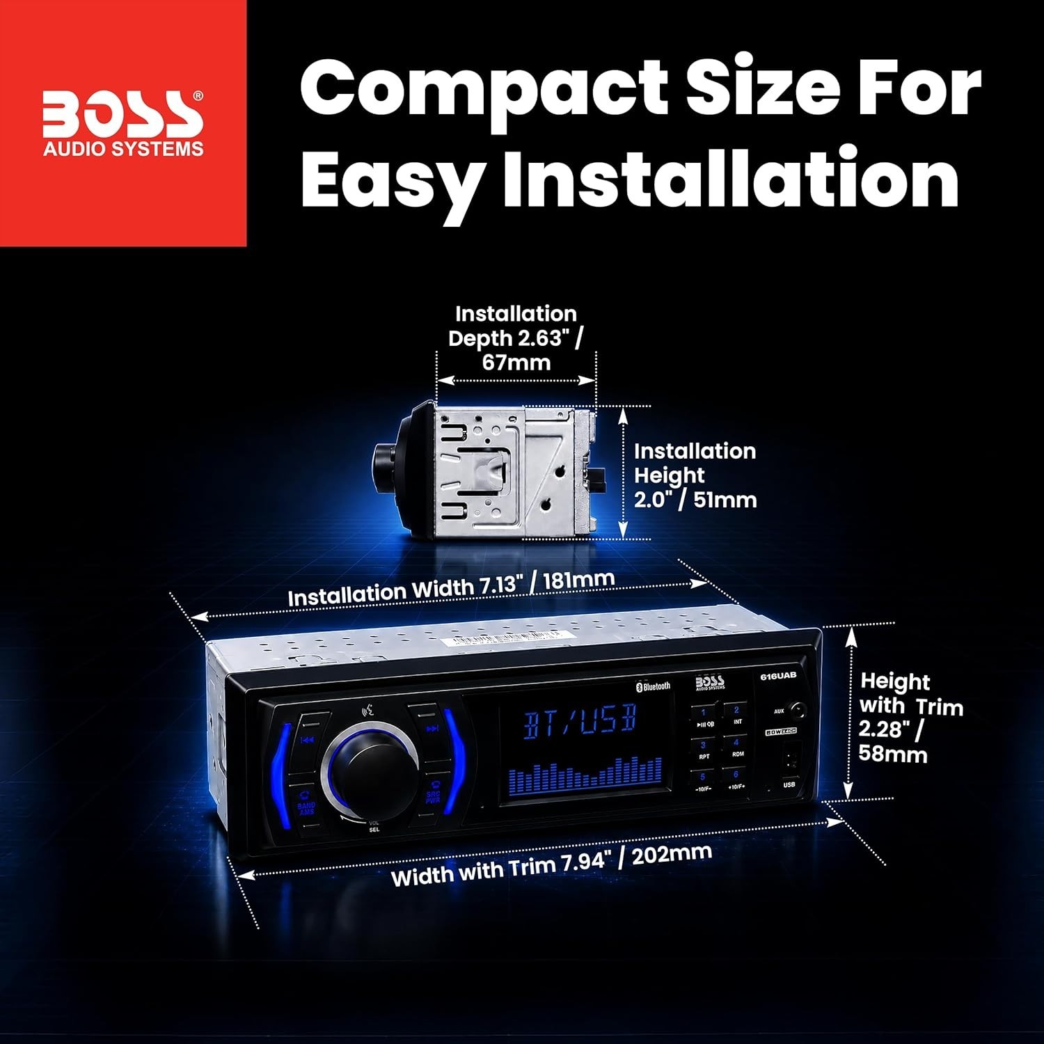 BOSS Audio Systems 616UAB Car Stereo With Bluetooth – Single DIN, MP3, USB, Aux-