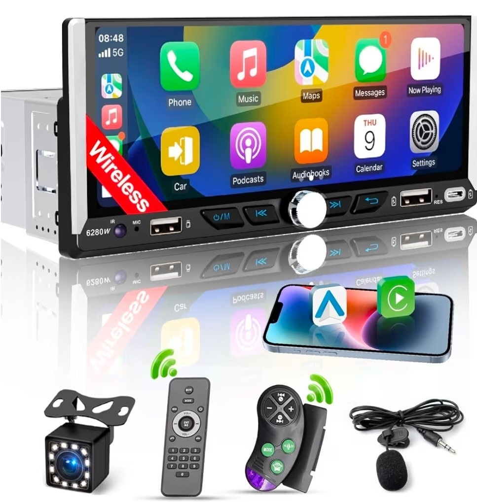 Single Din Car Radio Compatible with Wireless Apple CarPlay,6.9”Car StereoIPS