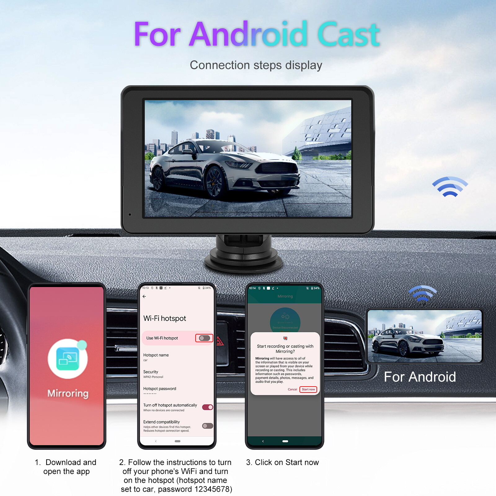 7″ Portable Car Stereo Wireless Apple CarPlay Android Auto BT GPS Radio + Camera