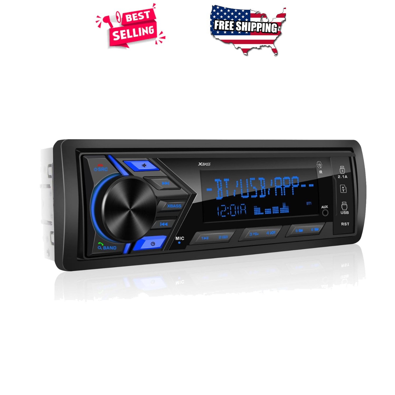 Single Din Bluetooth Car Radio Receiver USB Fast Charging AUX FM AM MP3 300W