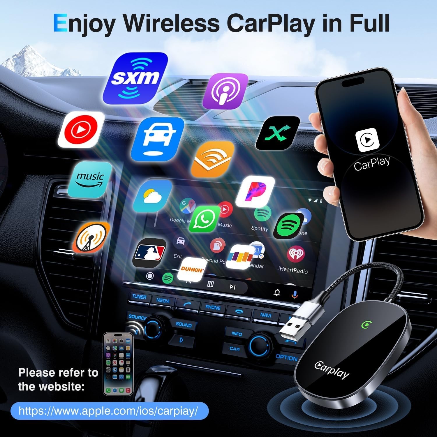 Wireless CarPlay Adapter Converts Wired CarPlay to Wireless Plug and Play
