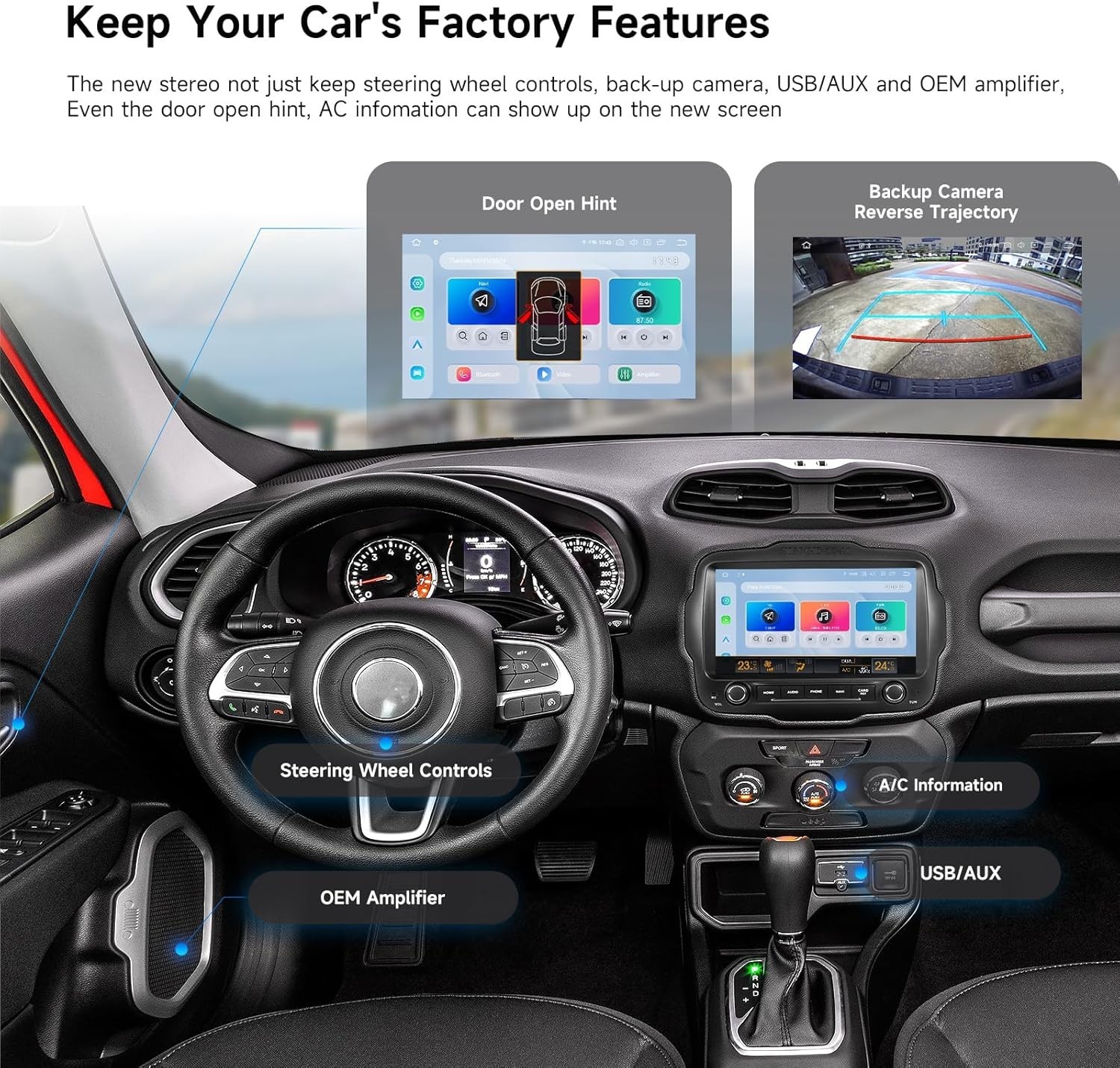 Dasaita 9″ Car Stereo for Jeep Renegade 2015-2022 T-style Wireless CarPlay GPS