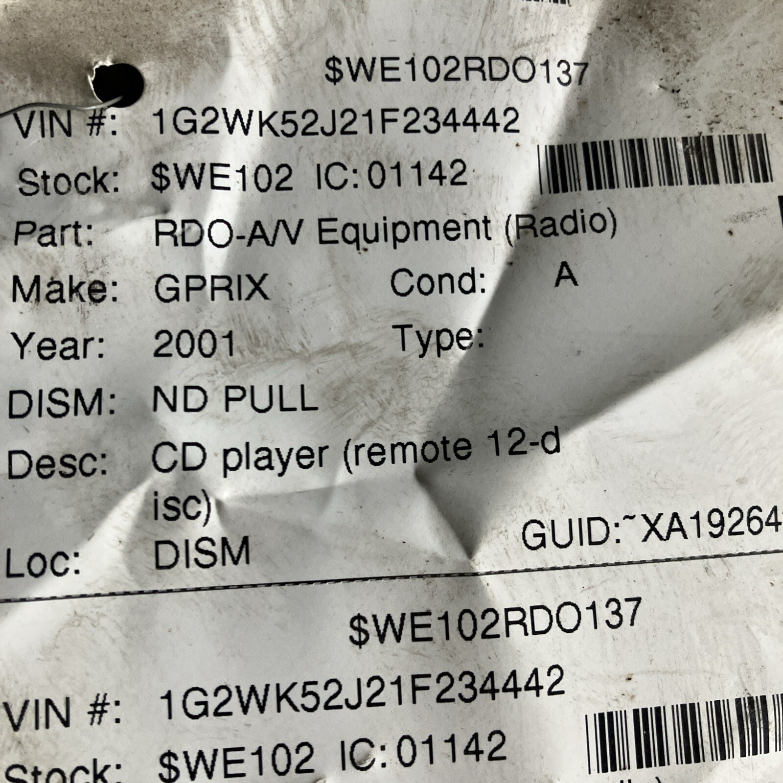 Pioneer DEH-1600 CD Player In Dash Receiver