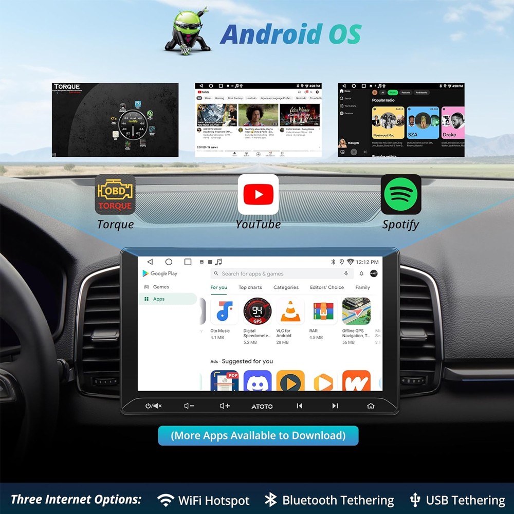 ATOTO A6 PF 7″ Double 2DIN Android Car Stereo Wireless CarPlay & Android Auto,BT