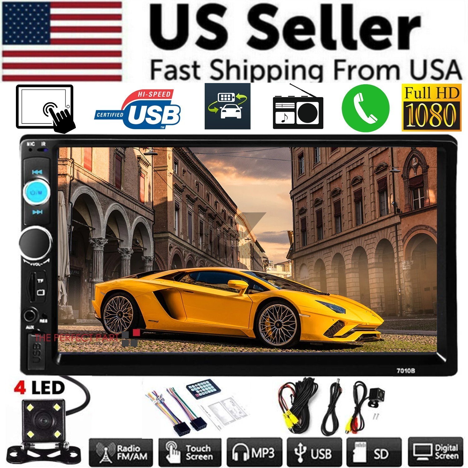 Double 2 DIN Car MP5 Player 7″ Bluetooth Touch Screen Stereo Radio With Camera