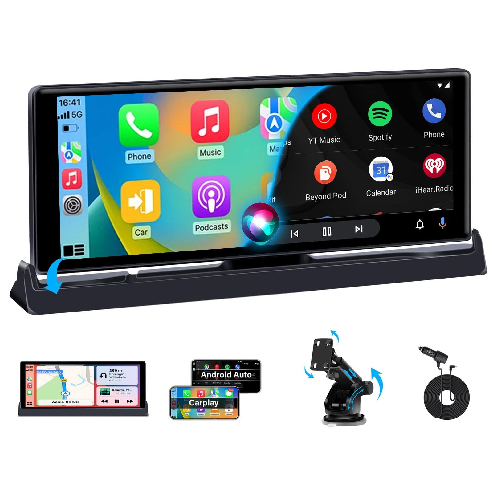 Pantalla Tactil 10″ Carplay Android Portátil Bluetooth Estereo Para Carro Coche