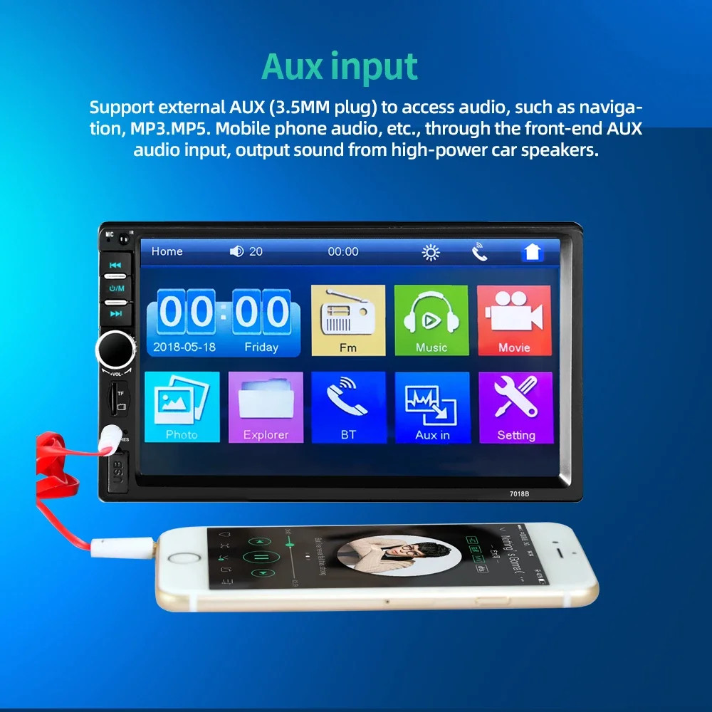 7″ Double 2 DIN Car MP5 Player Bluetooth Touch Screen Stereo Radio With Camera