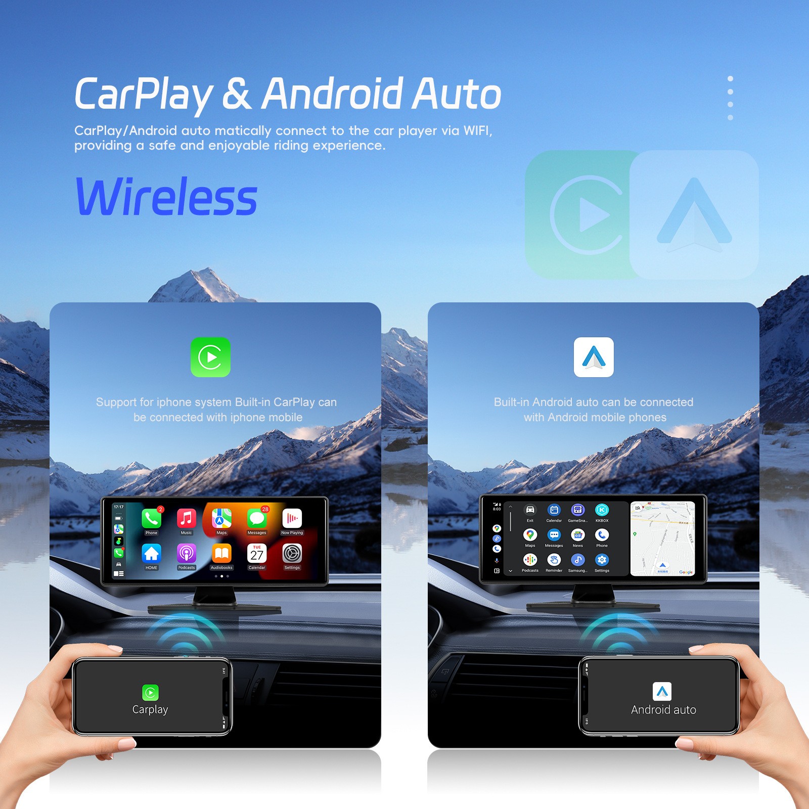 10.26″ IPS Touch Screen Car Radio Apple CarPlay Android Auto Portable Stereo+Cam
