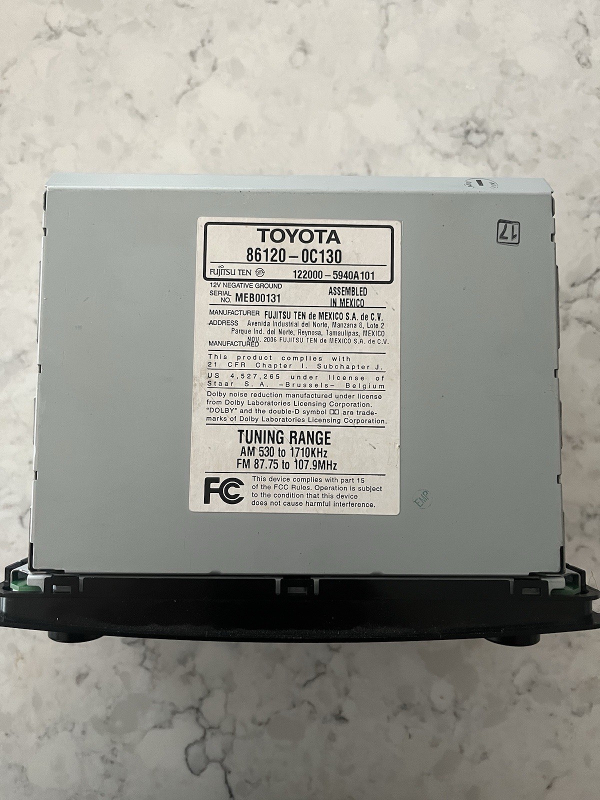 Toyota JBL Radio Cassette CD Player 86120-0C130 Logic Control Deck OEM Black