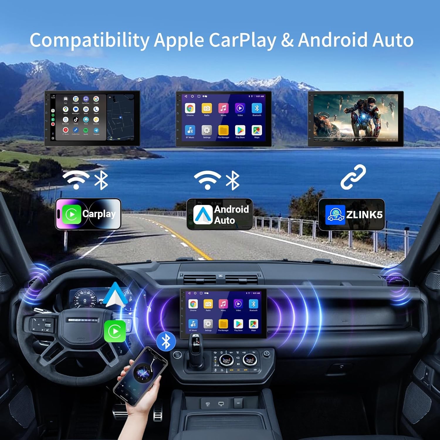 Double Din Car Stereo with 7″ HD Touchscreen | CarPlay & Android Auto |…