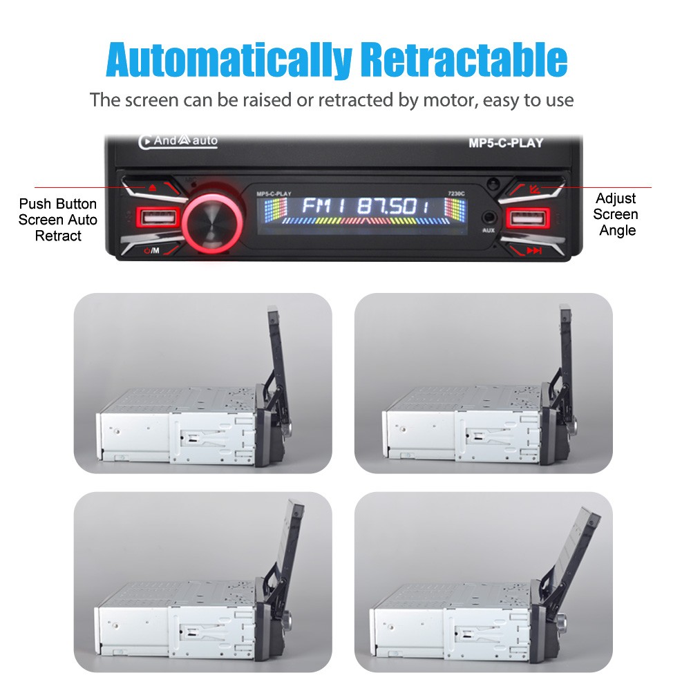 7″ Single 1 DIN Car Stereo Flip Out Touch Screen Radio Carplay MP5 USB +Cam BT