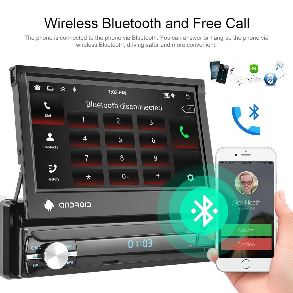 7″ HD Android Car Navigation Head Unit Bluetooth CarPlay WiFi Manual Fold Screen
