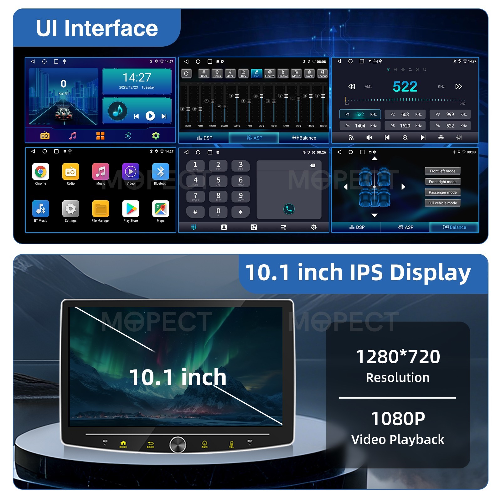10.1″ Universal 4+64GB Car Stereo Radio DVR+ 1Din Rotatable Carplay GPS Navi+AHD
