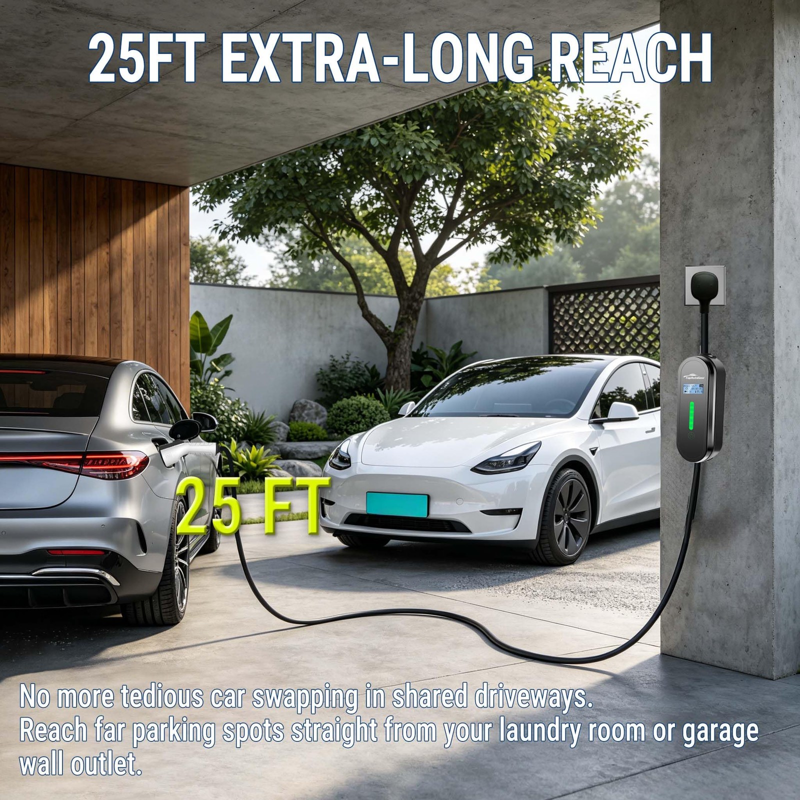 Level 2 Portable EV Charger 240V 24A with Adjustable Current & 25FT Cable
