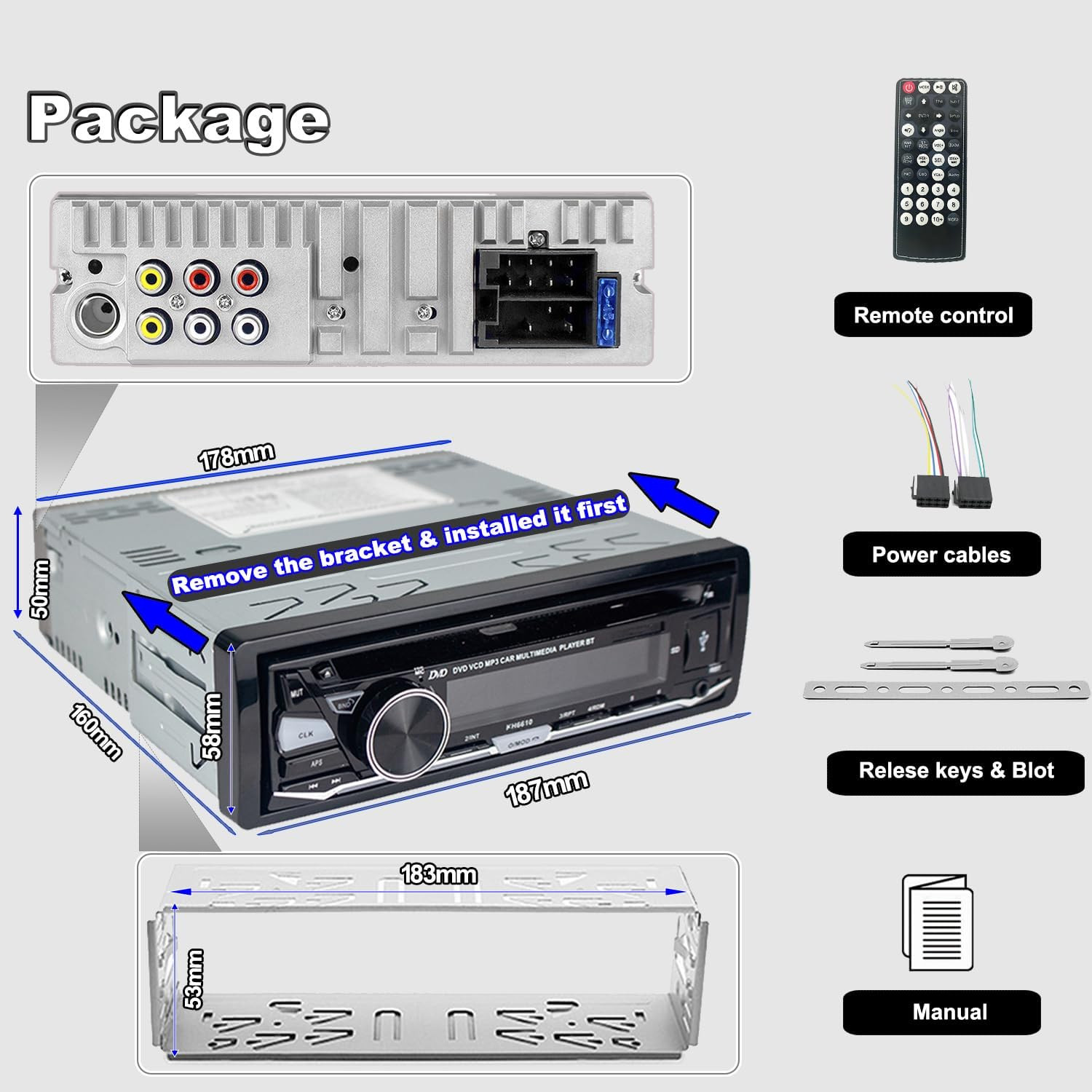 Single Din Car Stereo with CD/DVD Player | Bluetooth | FM/AM/RDS Radio | USB SD