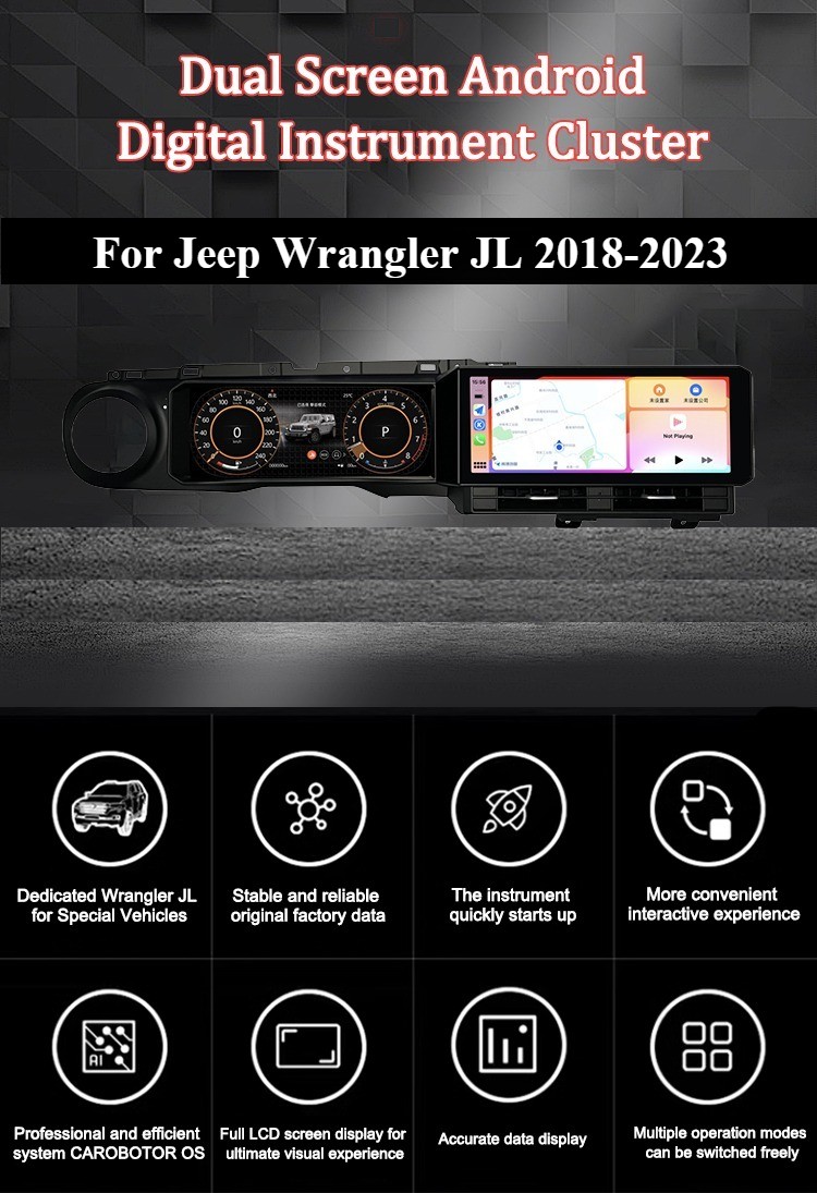 Dual Screen Digital Cluster Car Radio For Jeep Wrangler JL Gladiator 2018-2023