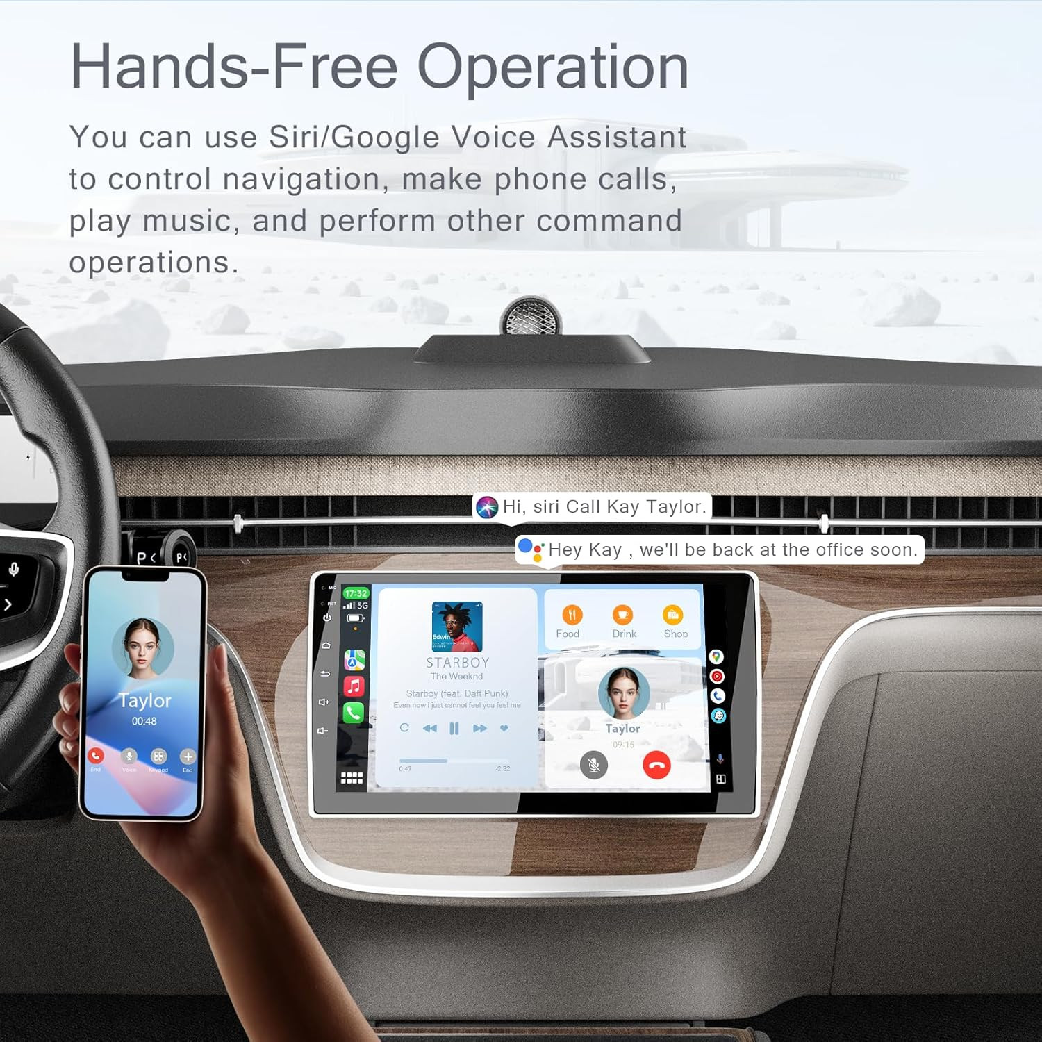 9 Inch Double Din Car Stereo with Wireless Carplay & Android Auto, GPS Navigatio