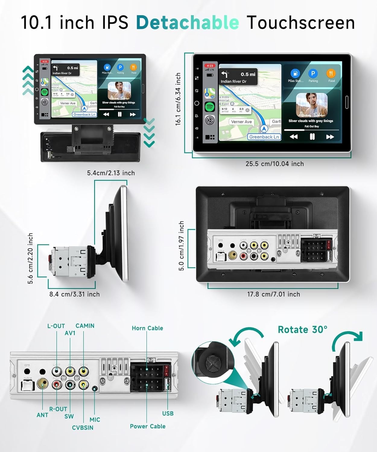 10.1 inch Single Din Car Stereo with FM/RDS Wireless Carplay Android Auto Bac…