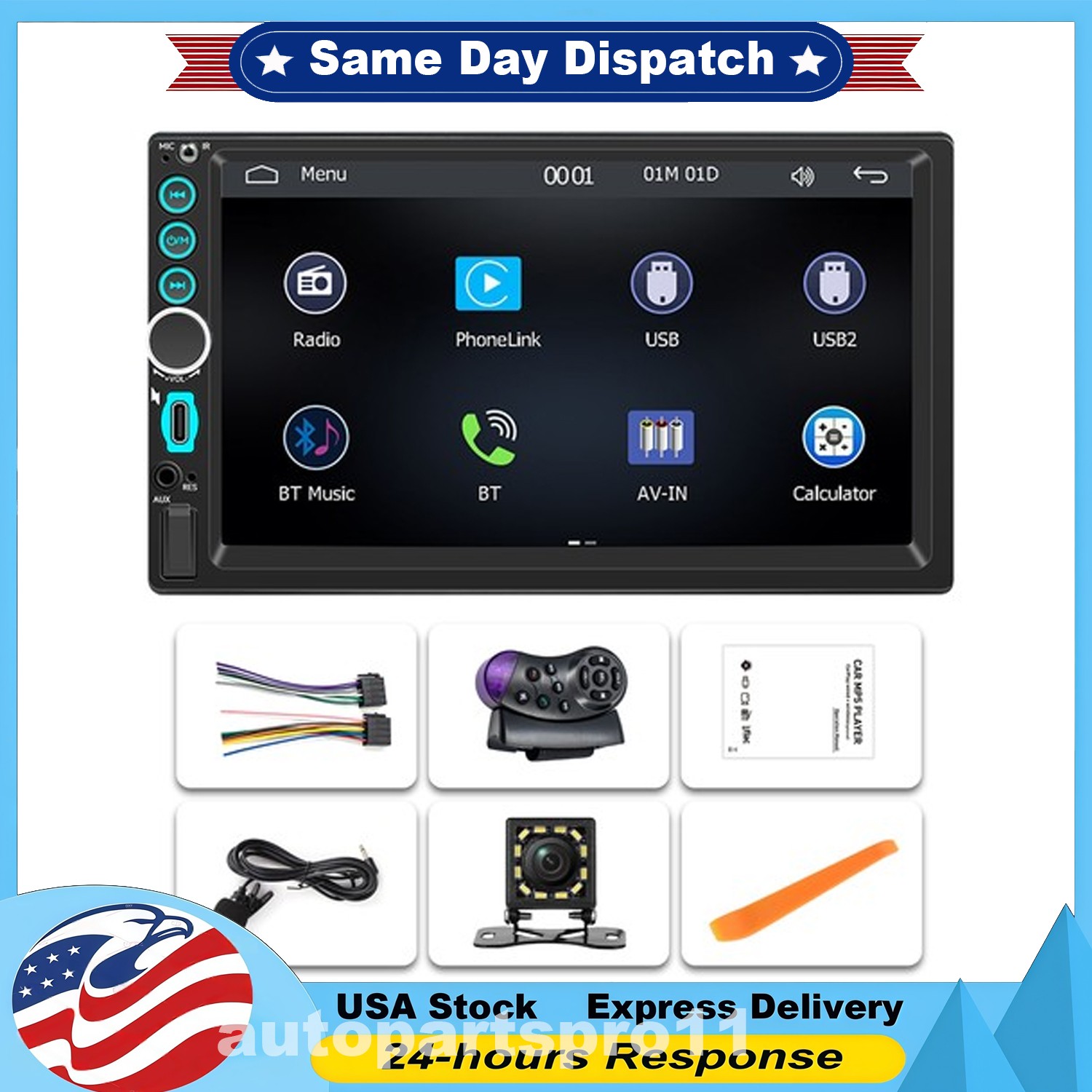 7″ Car Stereo Radio MP5 Player Bluetooth Touch Screen Double 2 Din With Camera
