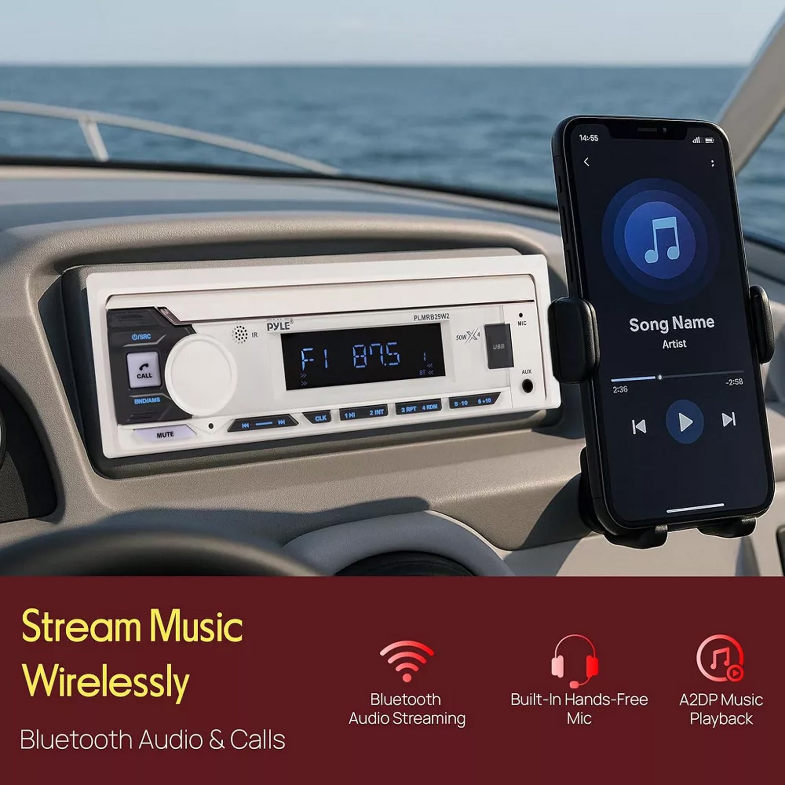 Pyle PLMRB29W2 Single DIN Marine Bluetooth USB/AUX MP3 In-Dash White Receiver