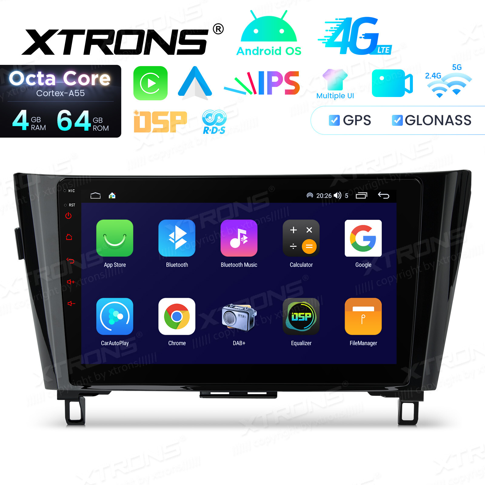 10.1″ Android Radio for Nissan Rogue 2014-2018 8-Core 4GB+64GB BT 4G LTE CarPlay