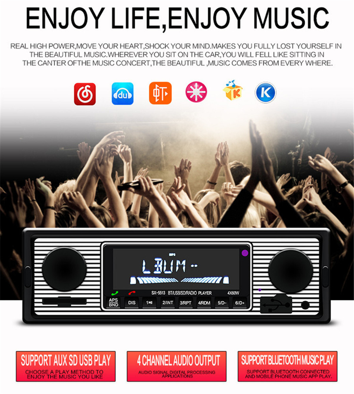 Car MP3 Player Radio Stereo Audio In-dash Retro Bluetooth Head Unit FM/USB/AUX